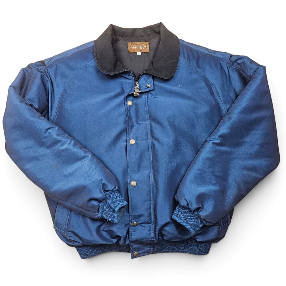 COMFY Down Puffer Jacket Men's M/L VTG 80's USA Southwestern Trim Western Bomber